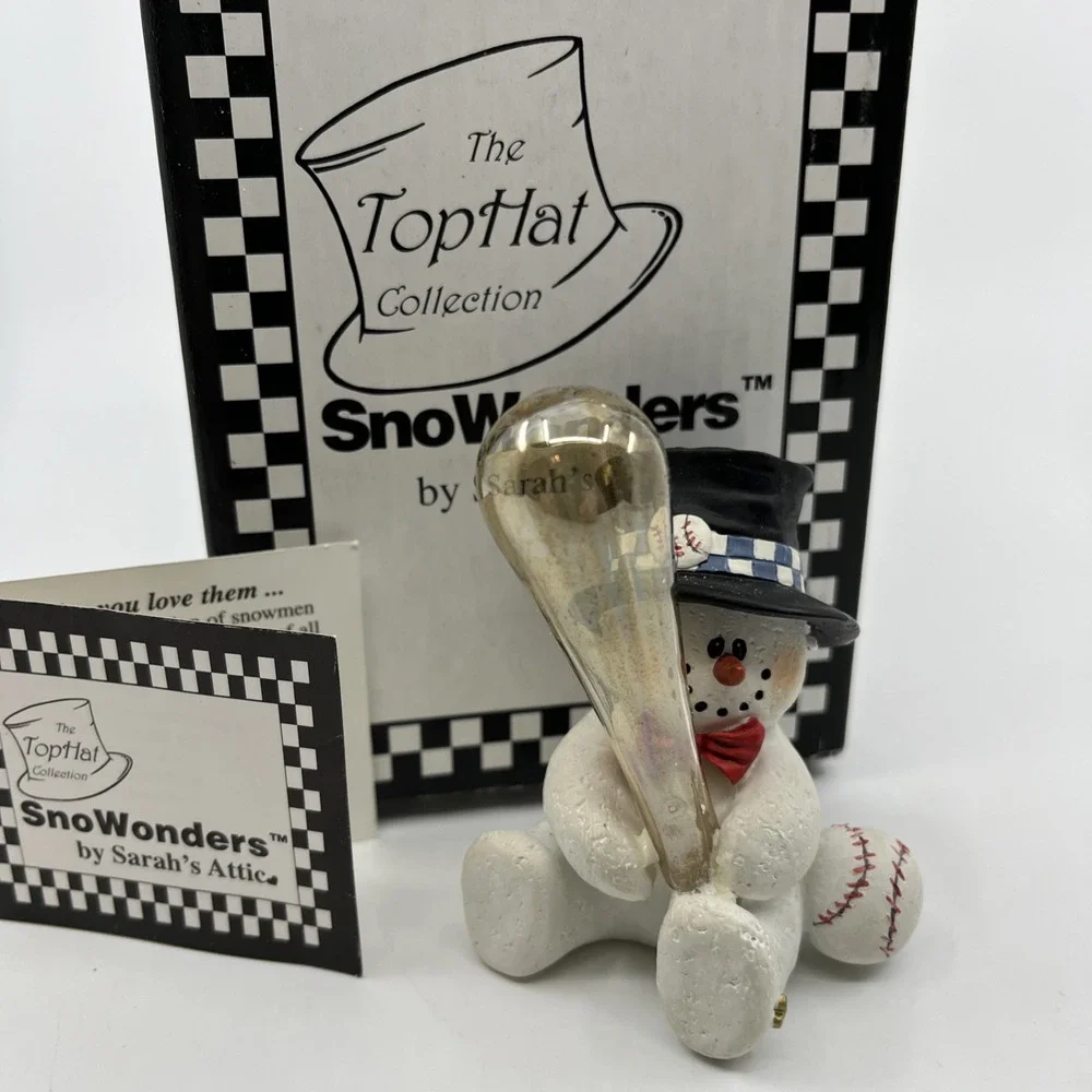 Baseball Top Hat Snowman With Blown Glass Bat Sarah's Attic SnoWonders